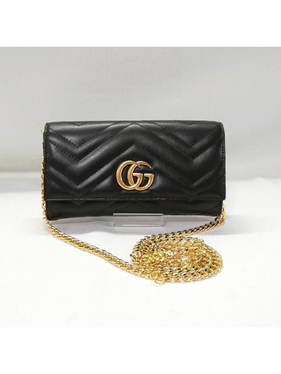 Gucci Handbags - Gucci GG Marmont Chain Wallet Black Gold